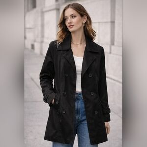 Women's Black Double-Breasted Trench Coat by Wantdo. Lightweight.